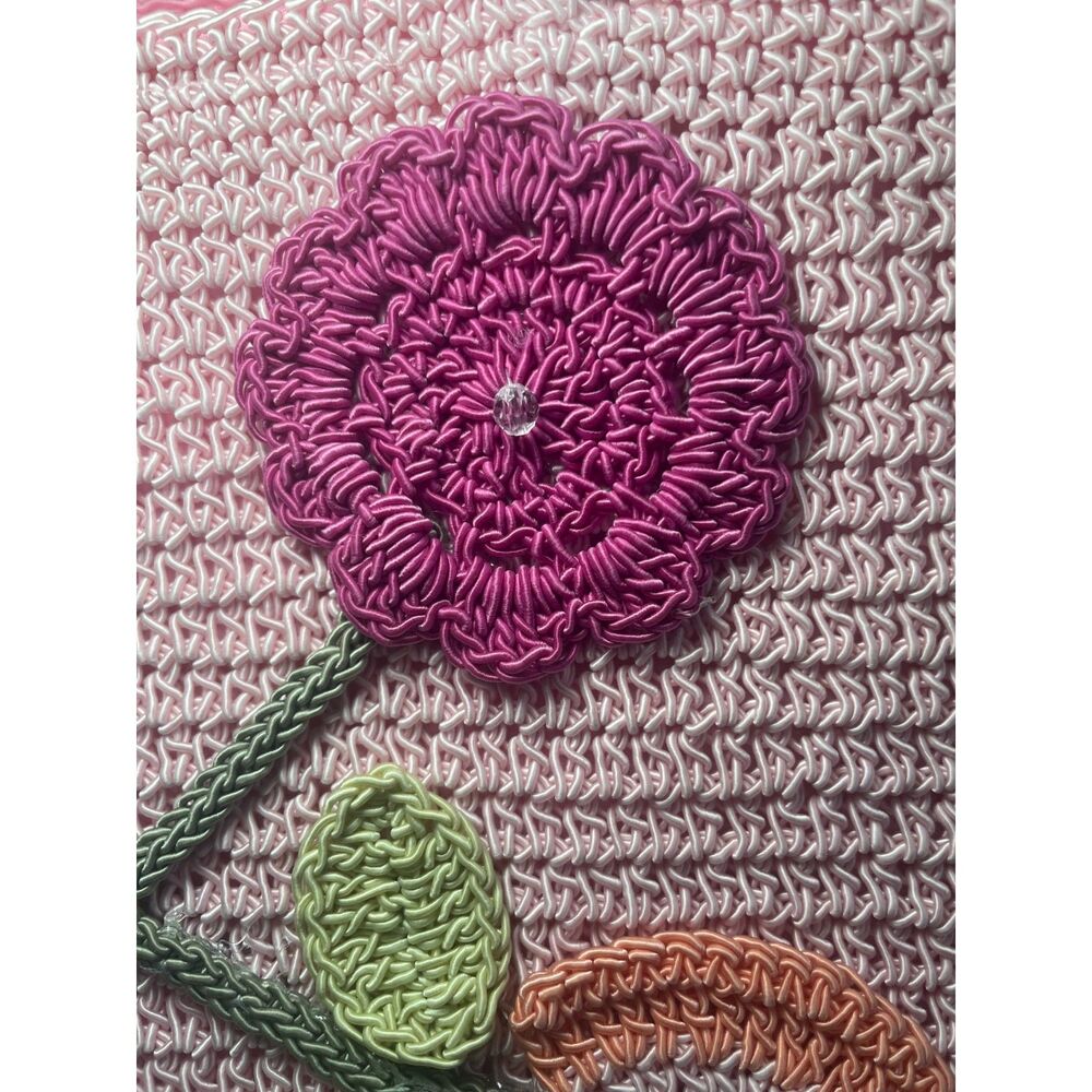 Pink Purse Flower Detail Crochet Inspired Shoulder Bag Garden Granny Whimsy - Picture 3 of 11